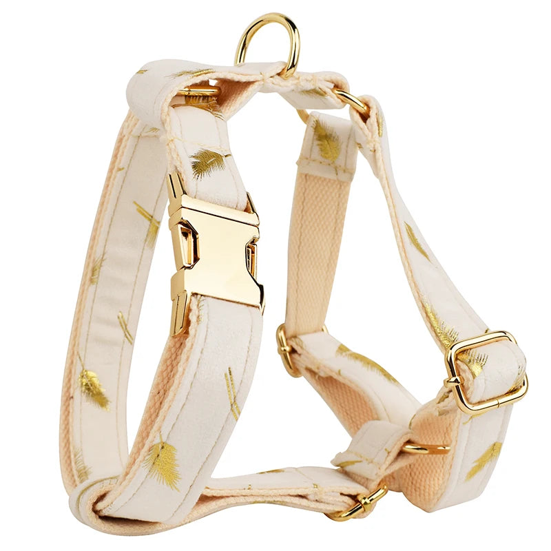 Velvet Engraved Nameplate Dog Collar & Leash Set