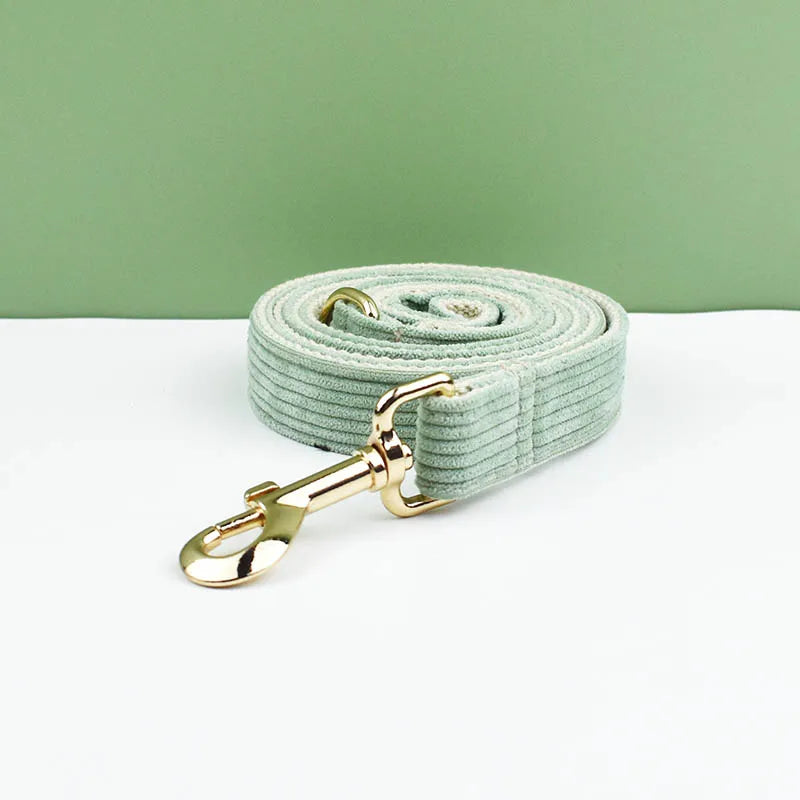 Light Green Corduroy Engraved Nameplate Dog Collar & Leash Set