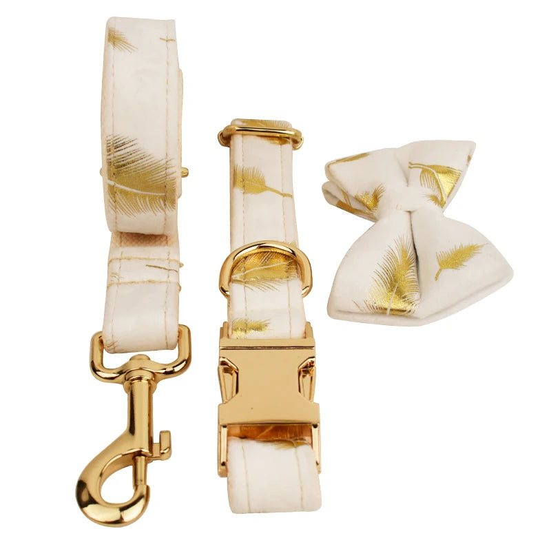 Velvet Engraved Nameplate Dog Collar & Leash Set