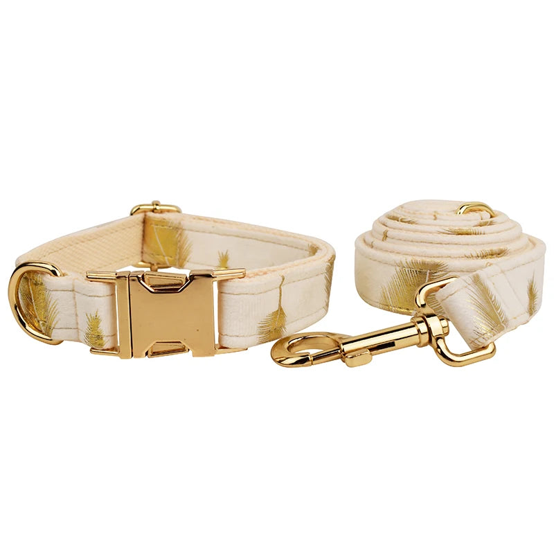 Velvet Engraved Nameplate Dog Collar & Leash Set