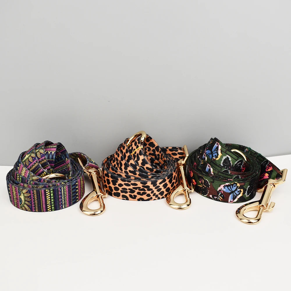 Ethnic Style Engraved Dog Collar & Leash