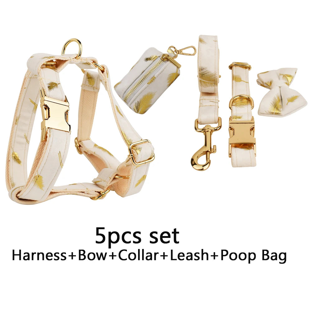 Velvet Engraved Nameplate Dog Collar & Leash Set