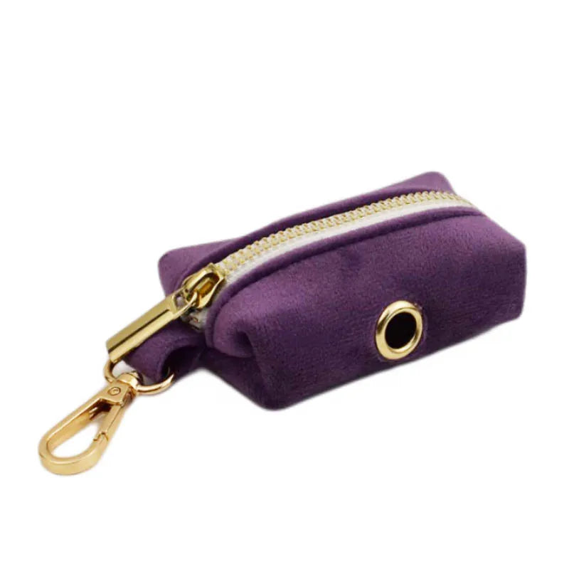 Purple Velvet Engraved Nameplate Dog Collar & Leash Set