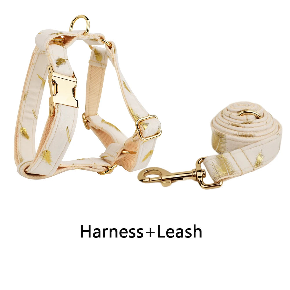 Velvet Engraved Nameplate Dog Collar & Leash Set