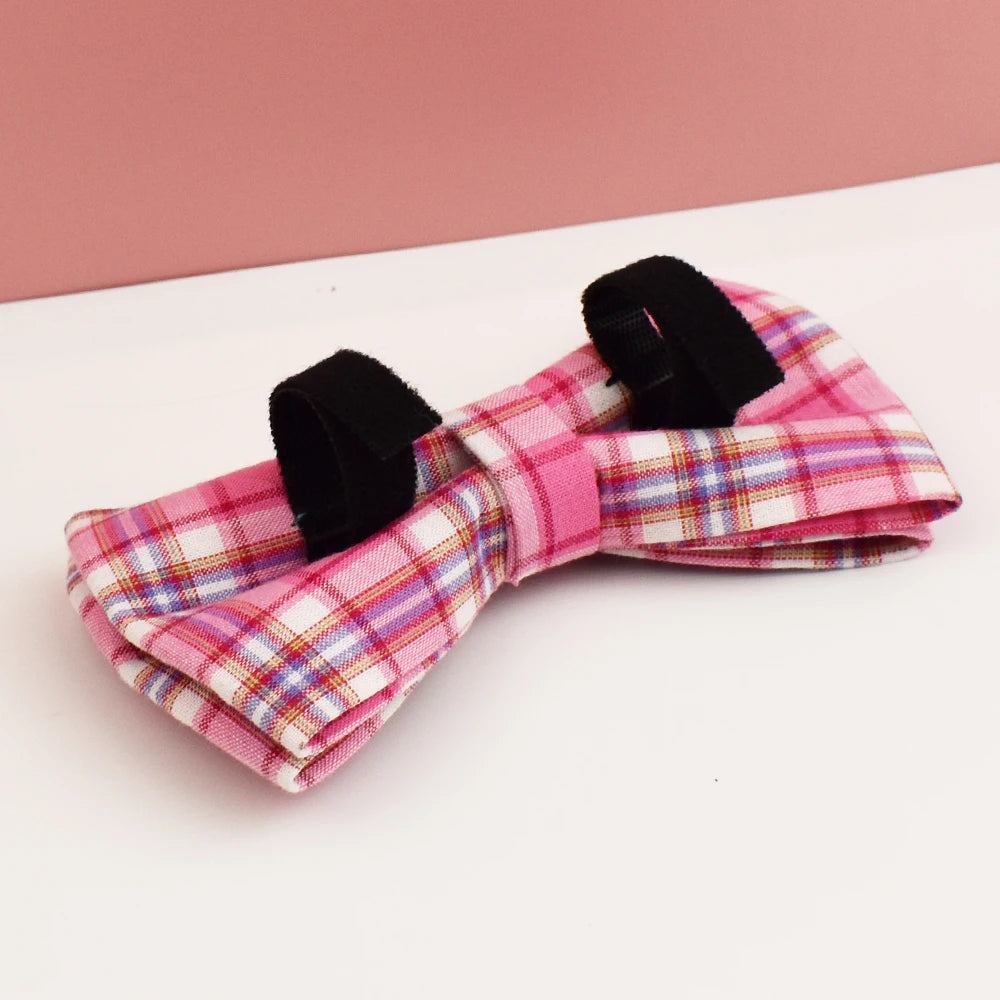 Rose Pink Plaid Dog Collar, Harness & Leash Set