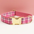 Rose Pink Plaid Dog Collar, Harness & Leash Set
