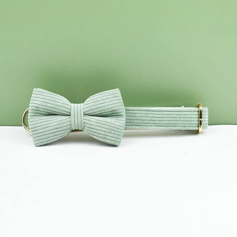 Light Green Corduroy Engraved Nameplate Dog Collar & Leash Set