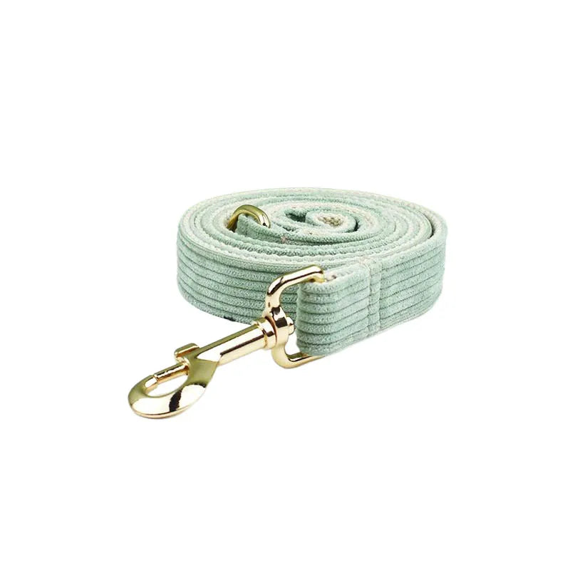 Light Green Corduroy Engraved Nameplate Dog Collar & Leash Set