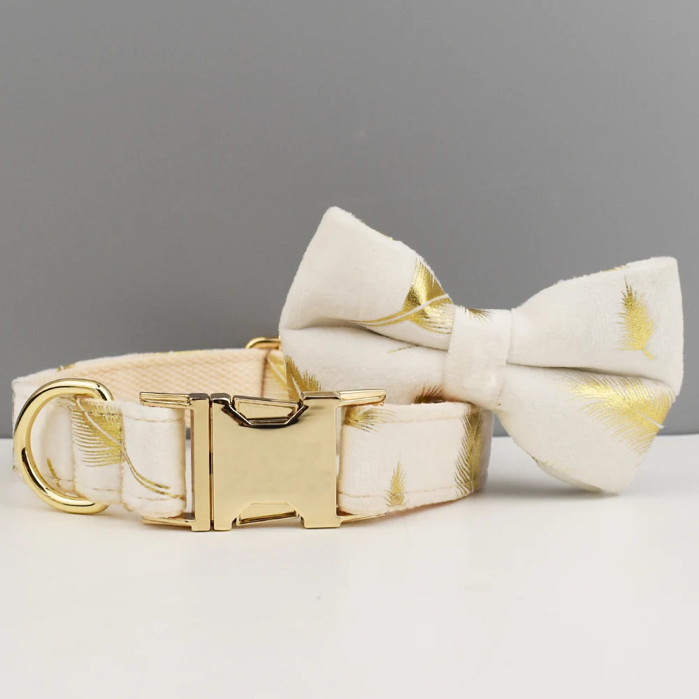 Velvet Engraved Nameplate Dog Collar & Leash Set
