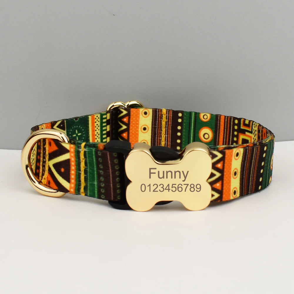 Ethnic Style Engraved Dog Collar & Leash