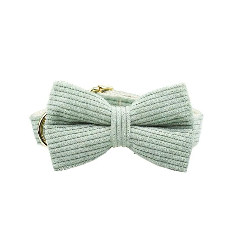 Light Green Corduroy Engraved Nameplate Dog Collar & Leash Set