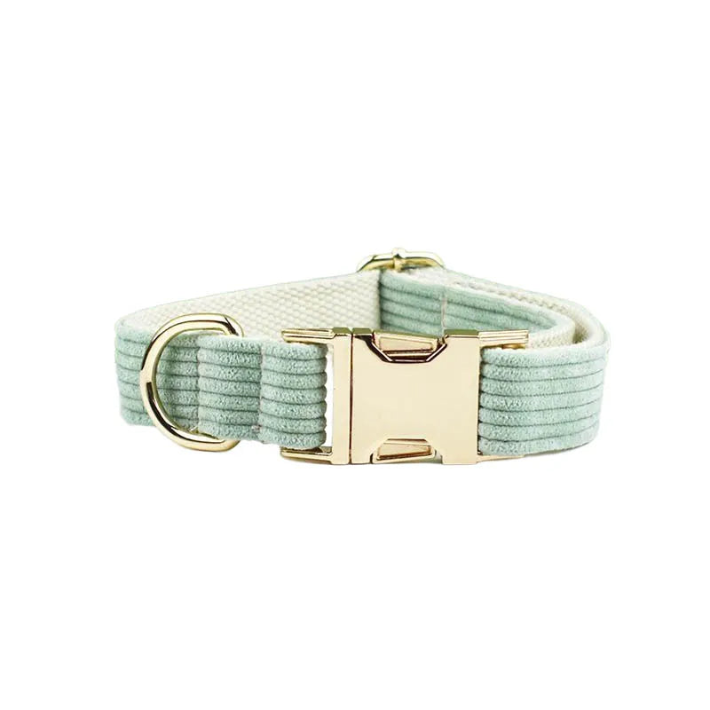 Light Green Corduroy Engraved Nameplate Dog Collar & Leash Set