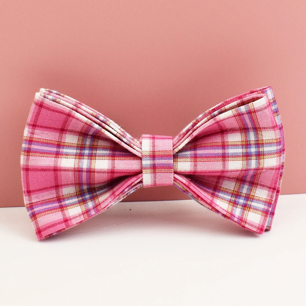 Rose Pink Plaid Dog Collar, Harness & Leash Set