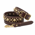 Genuine Leather Padded Dog Collar & Leash Set